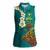 Hawaii Turtle Plumeria Flower Women Sleeveless Polo Shirt Polynesian Pattern Turquoise Color