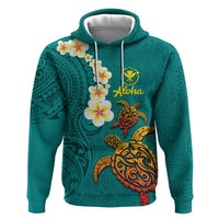 Hawaii Turtle Plumeria Flower Zip Hoodie Polynesian Pattern Turquoise Color