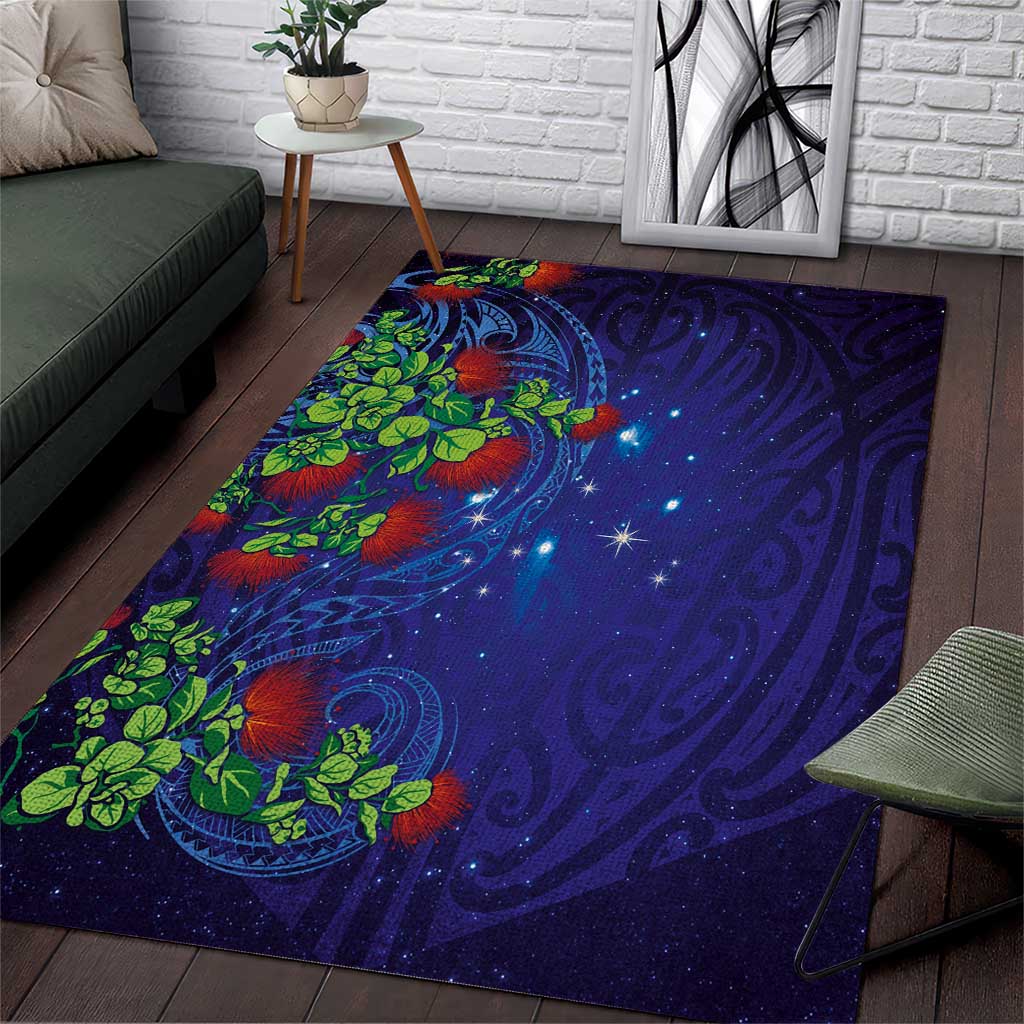Matariki New Zealand Maori and Pohutukawa Area Rug Galaxy Blue Sky Style LT03 Blue - Polynesian Pride