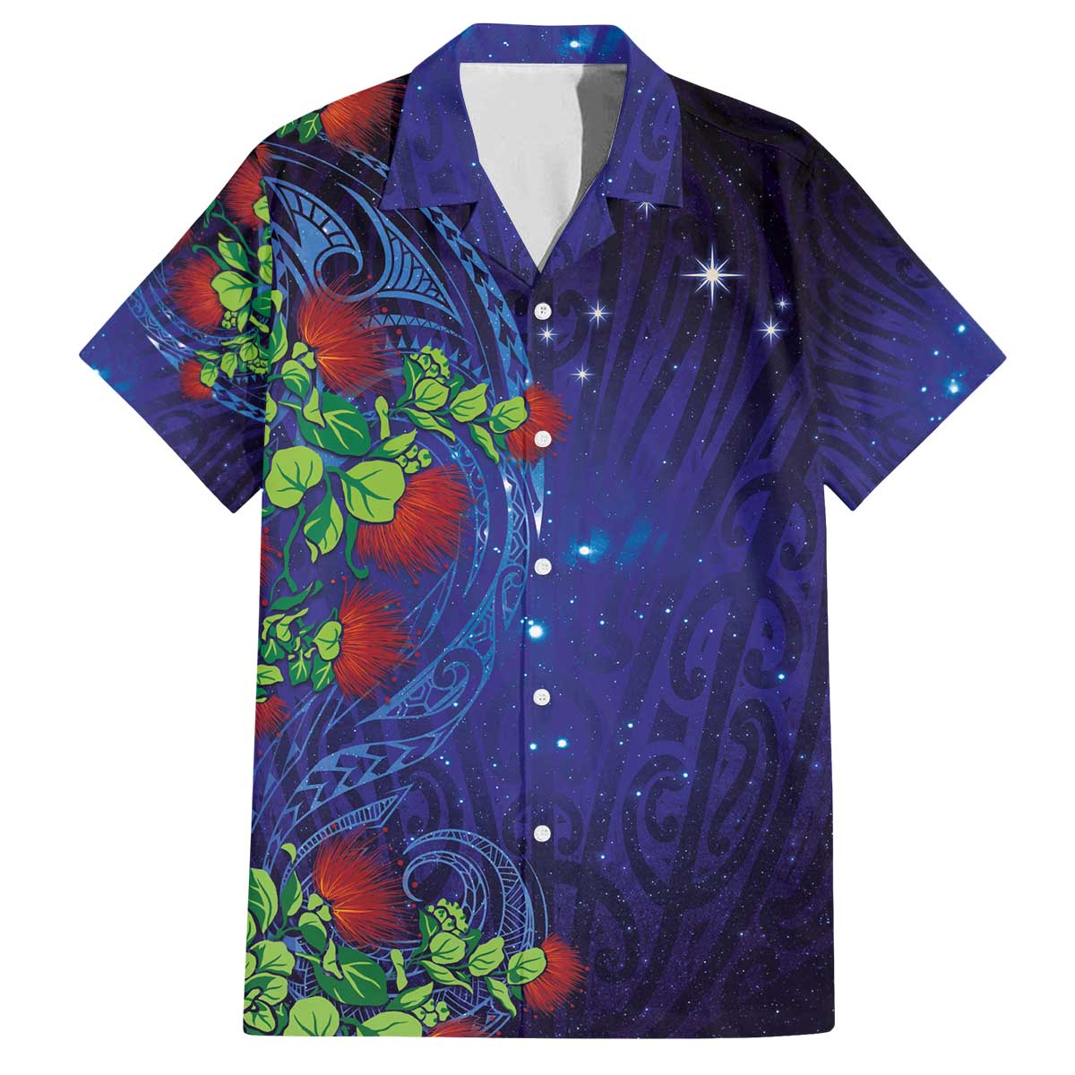 Matariki New Zealand Maori and Pohutukawa Family Matching Off The Shoulder Long Sleeve Dress and Hawaiian Shirt Galaxy Blue Sky Style