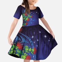 Matariki New Zealand Maori and Pohutukawa Family Matching Off Shoulder Maxi Dress and Hawaiian Shirt Galaxy Blue Sky Style