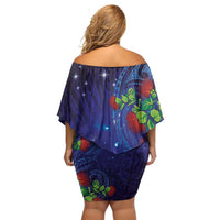 Matariki New Zealand Maori and Pohutukawa Family Matching Off Shoulder Short Dress and Hawaiian Shirt Galaxy Blue Sky Style