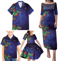 Matariki New Zealand Maori and Pohutukawa Family Matching Puletasi and Hawaiian Shirt Galaxy Blue Sky Style LT03 - Polynesian Pride