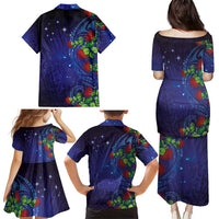 Matariki New Zealand Maori and Pohutukawa Family Matching Puletasi and Hawaiian Shirt Galaxy Blue Sky Style LT03 - Polynesian Pride