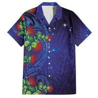 Matariki New Zealand Maori and Pohutukawa Family Matching Puletasi and Hawaiian Shirt Galaxy Blue Sky Style LT03 Dad's Shirt - Short Sleeve Blue - Polynesian Pride