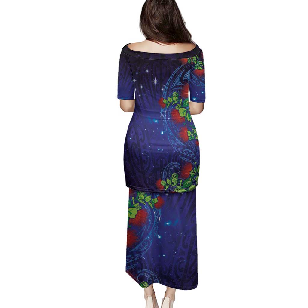 Matariki New Zealand Maori and Pohutukawa Family Matching Puletasi and Hawaiian Shirt Galaxy Blue Sky Style LT03 - Polynesian Pride