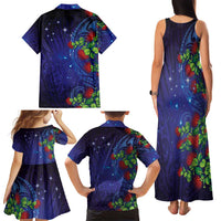 Matariki New Zealand Maori and Pohutukawa Family Matching Tank Maxi Dress and Hawaiian Shirt Galaxy Blue Sky Style