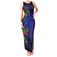Matariki New Zealand Maori and Pohutukawa Family Matching Tank Maxi Dress and Hawaiian Shirt Galaxy Blue Sky Style