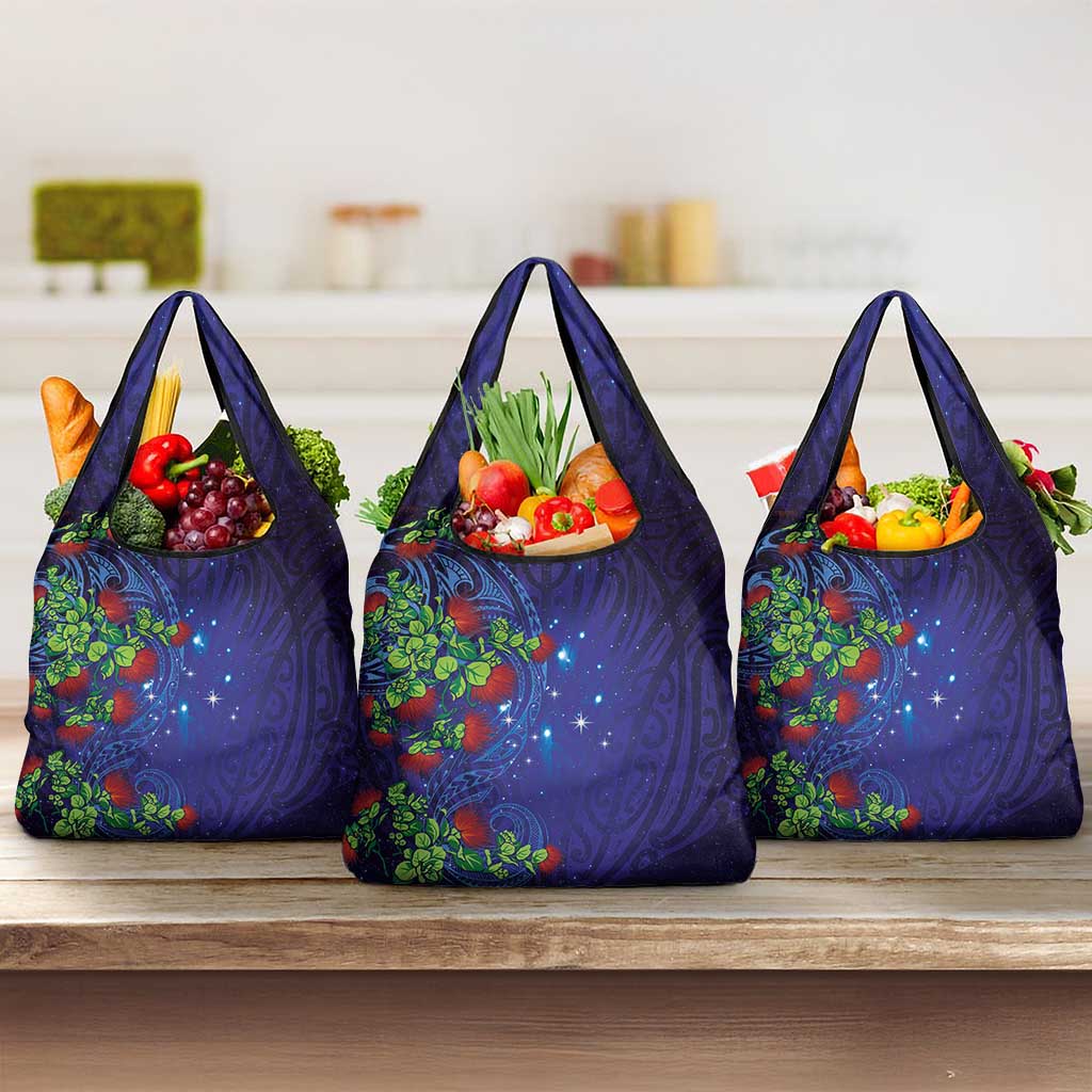 Matariki New Zealand Maori and Pohutukawa Grocery Bag Galaxy Blue Sky Style LT03 3-pack One Size Blue - Polynesian Pride