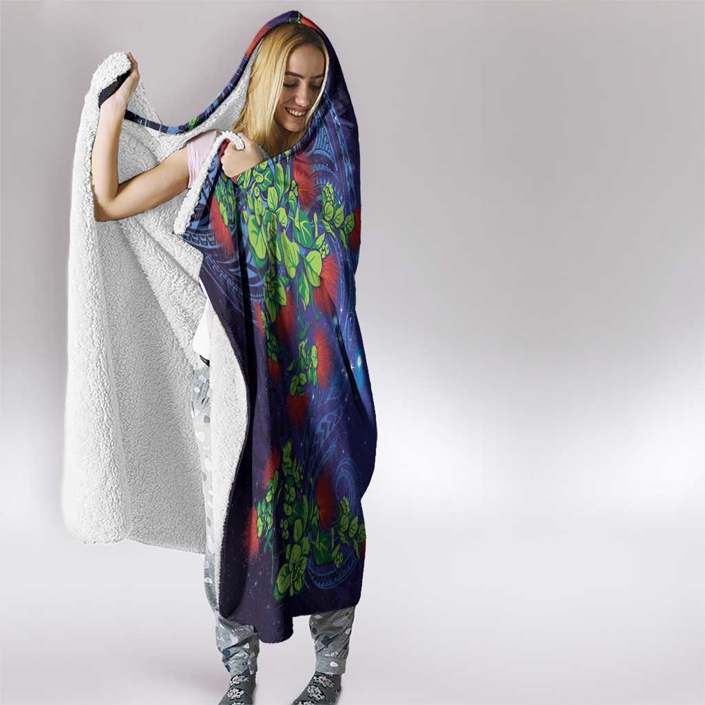 Matariki New Zealand Maori and Pohutukawa Hooded Blanket Galaxy Blue Sky Style LT03 - Polynesian Pride