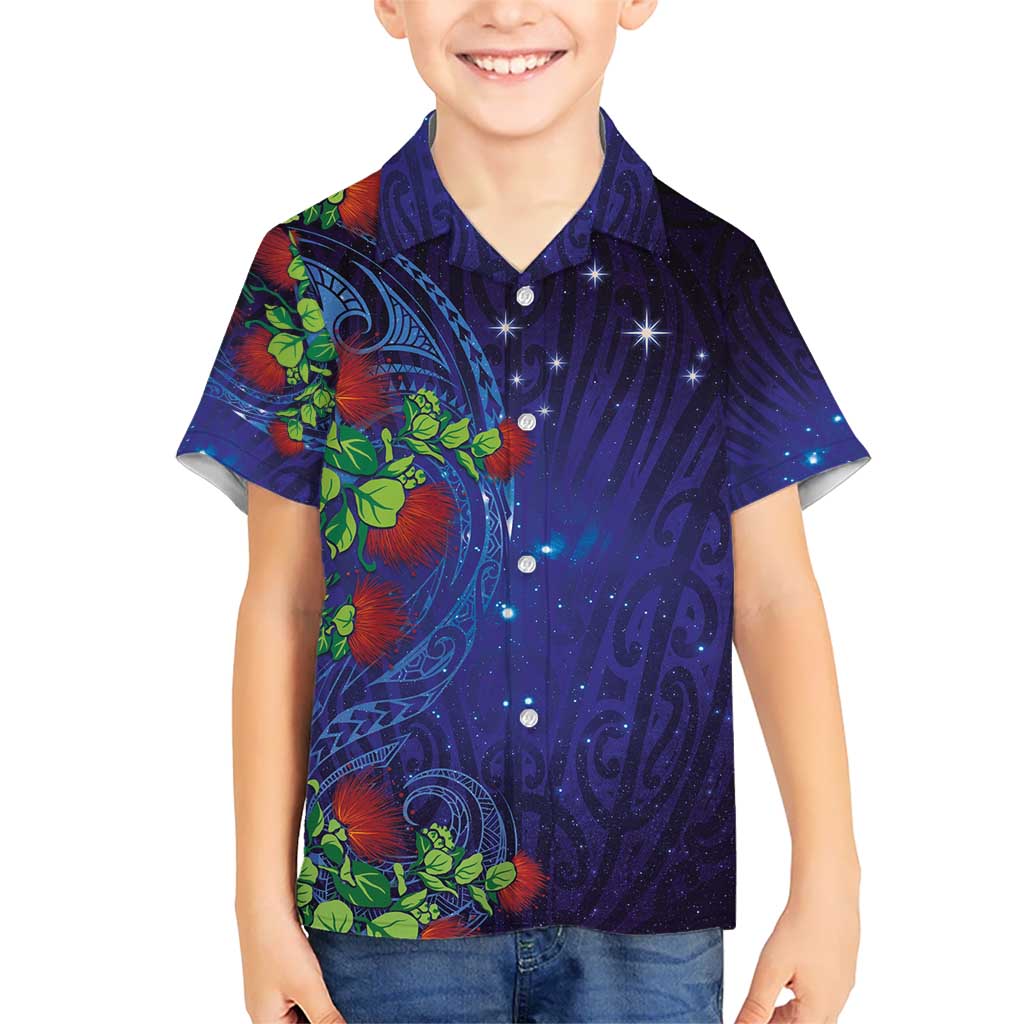Matariki New Zealand Maori and Pohutukawa Kid Hawaiian Shirt Galaxy Blue Sky Style LT03 Kid Blue - Polynesian Pride