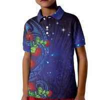 Matariki New Zealand Maori and Pohutukawa Kid Polo Shirt Galaxy Blue Sky Style LT03 Kid Blue - Polynesian Pride