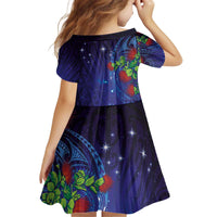 Matariki New Zealand Maori and Pohutukawa Kid Short Sleeve Dress Galaxy Blue Sky Style