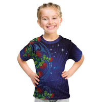 Matariki New Zealand Maori and Pohutukawa Kid T Shirt Galaxy Blue Sky Style LT03 Blue - Polynesian Pride