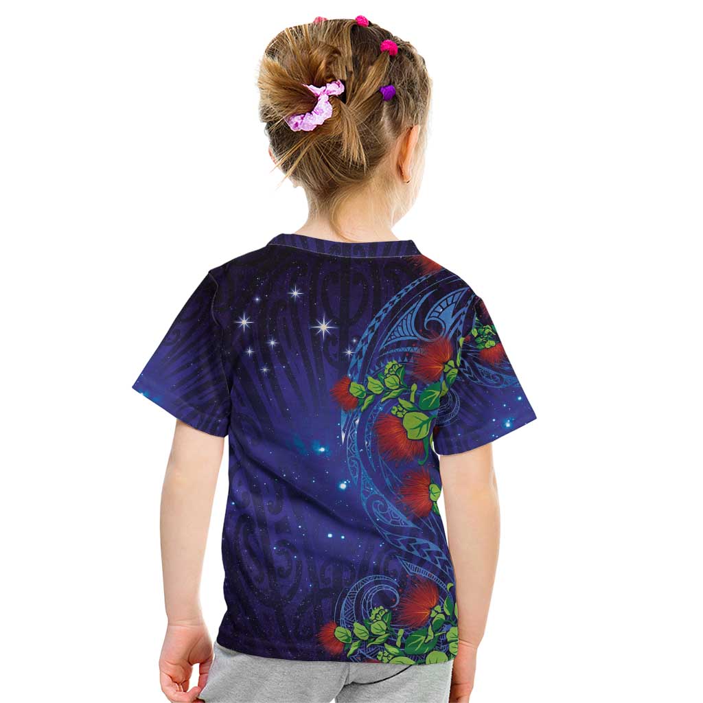 Matariki New Zealand Maori and Pohutukawa Kid T Shirt Galaxy Blue Sky Style LT03 - Polynesian Pride