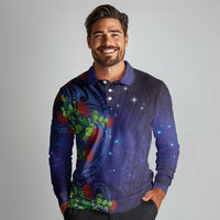 Matariki New Zealand Maori and Pohutukawa Long Sleeve Polo Shirt Galaxy Blue Sky Style LT03 - Polynesian Pride