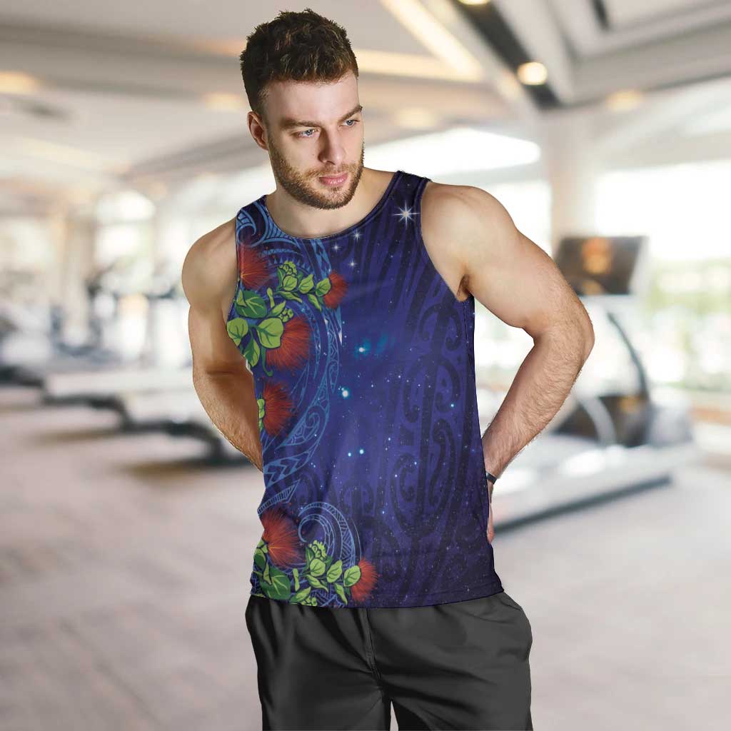 Matariki New Zealand Maori and Pohutukawa Men Tank Top Galaxy Blue Sky Style LT03 Blue - Polynesian Pride