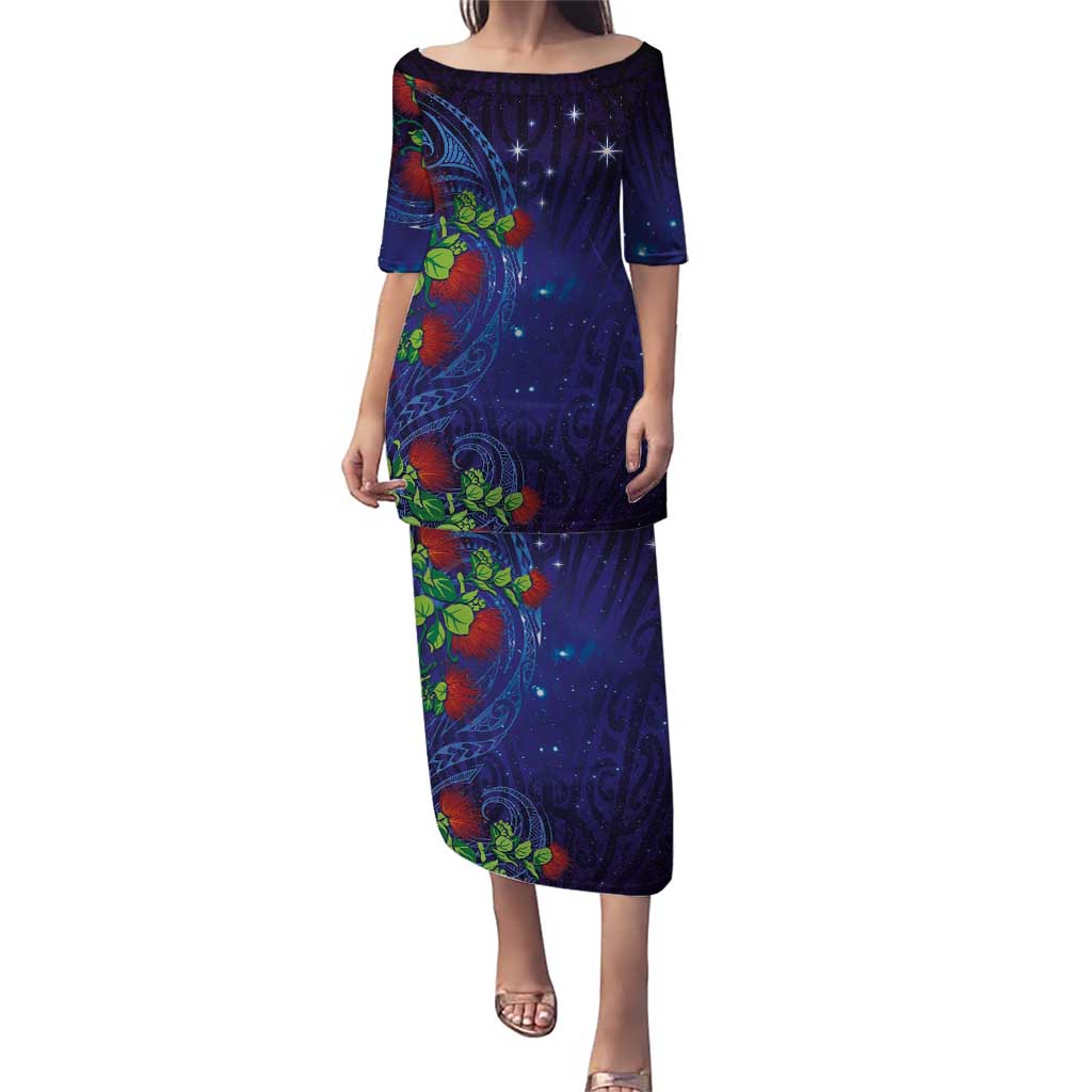 Matariki New Zealand Maori and Pohutukawa Puletasi Galaxy Blue Sky Style LT03 Long Dress Blue - Polynesian Pride