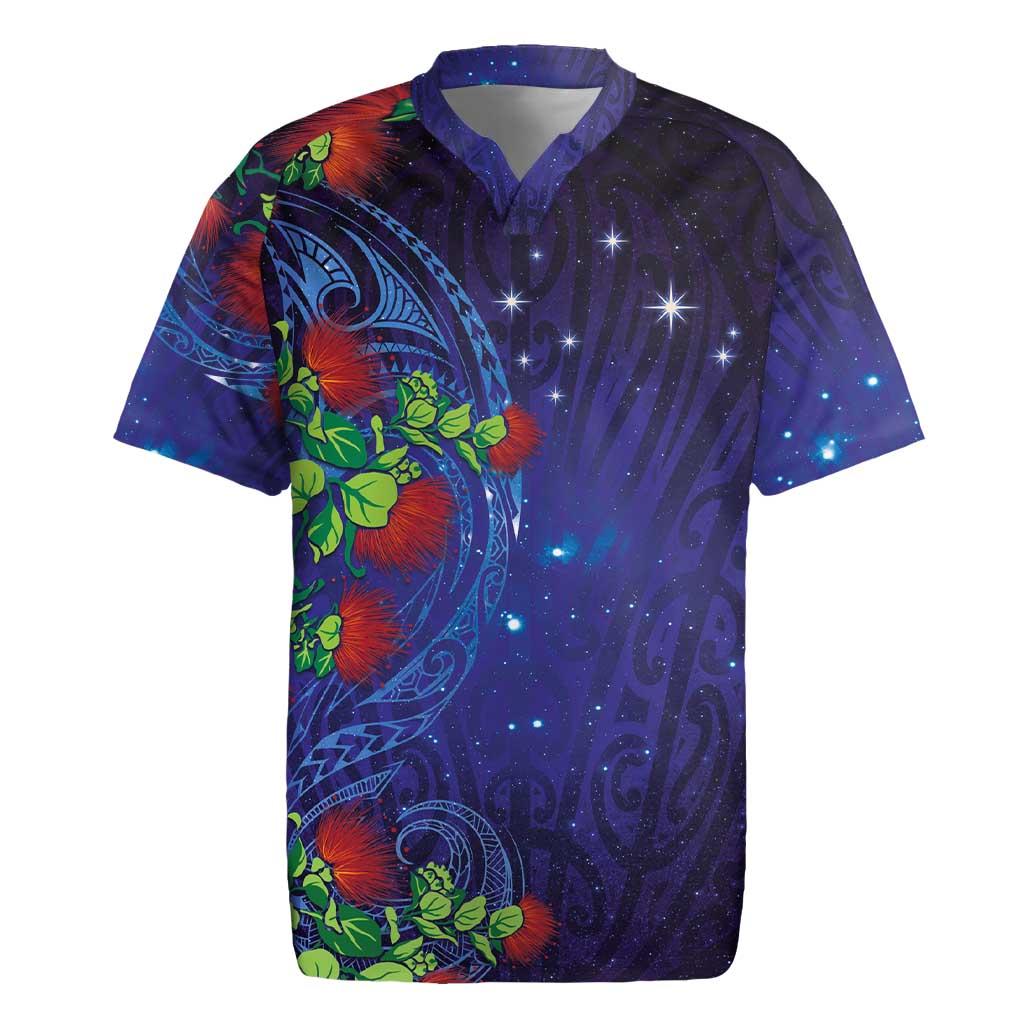 Matariki New Zealand Maori and Pohutukawa Rugby Jersey Galaxy Blue Sky Style LT03 Blue - Polynesian Pride