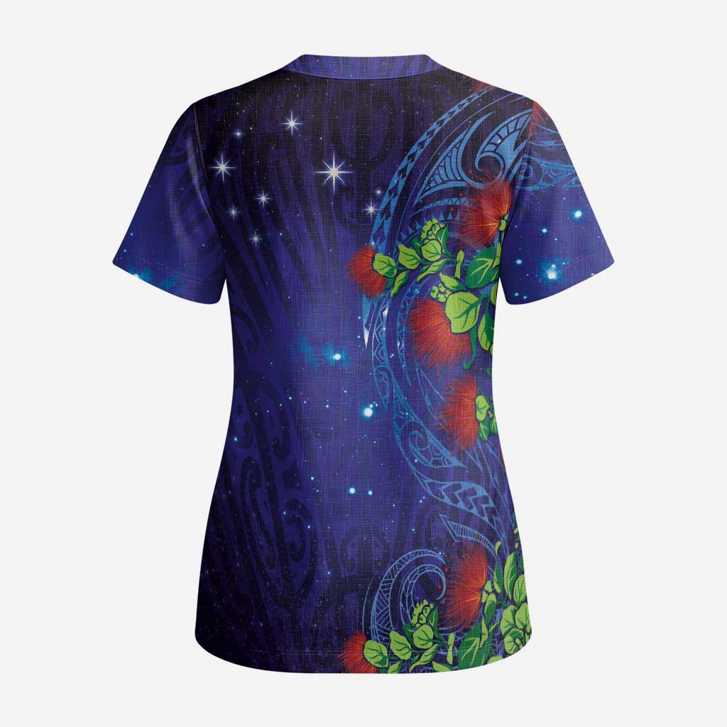 Matariki New Zealand Maori and Pohutukawa Scrub Top Galaxy Blue Sky Style - Polynesian Pride