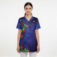 Matariki New Zealand Maori and Pohutukawa Scrub Top Galaxy Blue Sky Style - Polynesian Pride