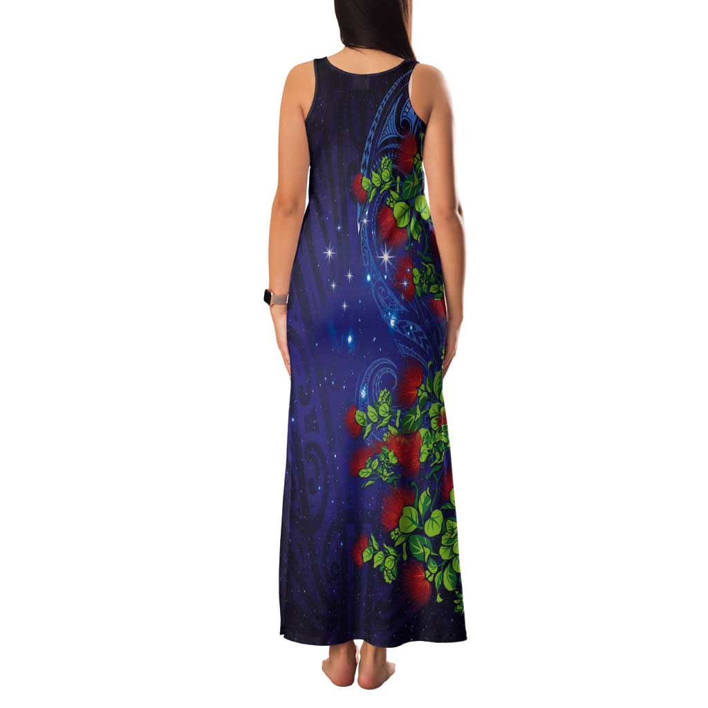 Matariki New Zealand Maori and Pohutukawa Tank Maxi Dress Galaxy Blue Sky Style