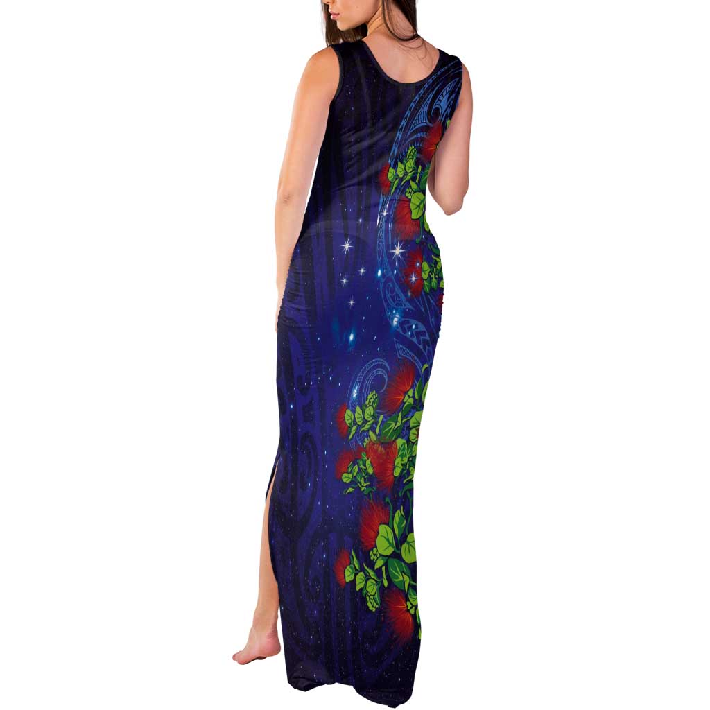 Matariki New Zealand Maori and Pohutukawa Tank Maxi Dress Galaxy Blue Sky Style
