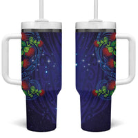 Matariki New Zealand Maori and Pohutukawa Tumbler With Handle Galaxy Blue Sky Style LT03 One Size: 40 oz Blue - Polynesian Pride