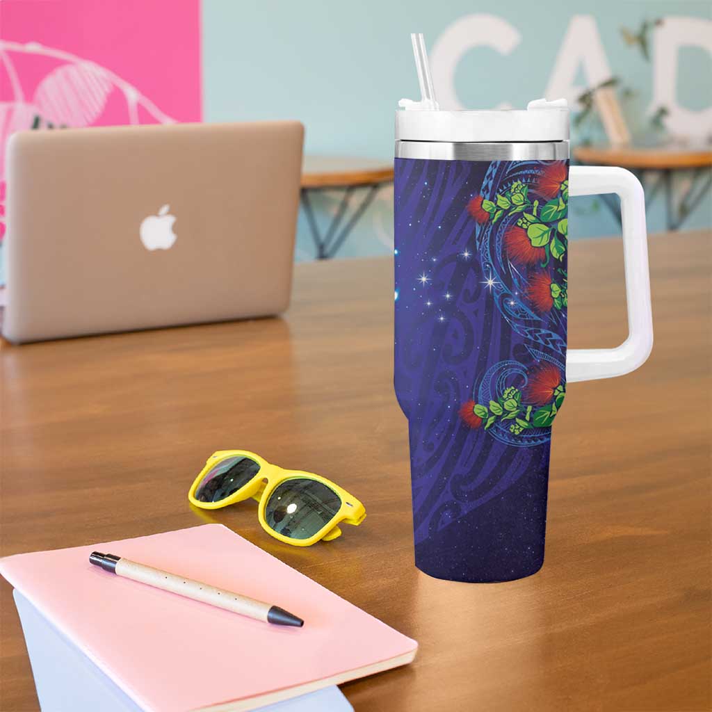 Matariki New Zealand Maori and Pohutukawa Tumbler With Handle Galaxy Blue Sky Style LT03 - Polynesian Pride