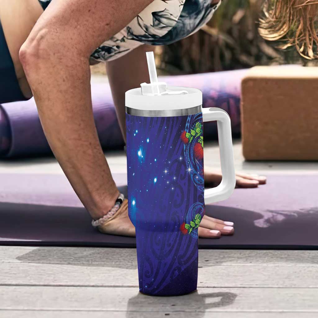 Matariki New Zealand Maori and Pohutukawa Tumbler With Handle Galaxy Blue Sky Style LT03 - Polynesian Pride