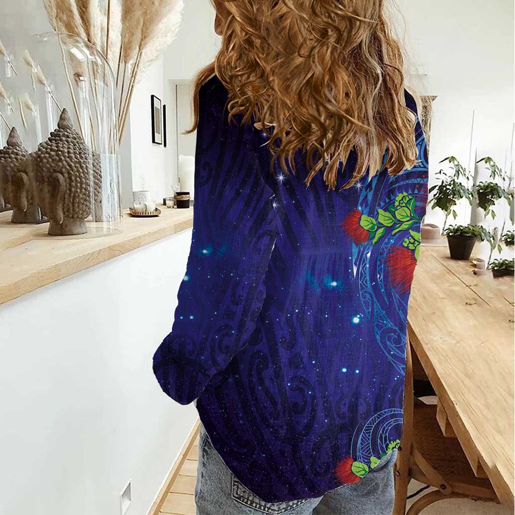 Matariki New Zealand Maori and Pohutukawa Women Casual Shirt Galaxy Blue Sky Style
