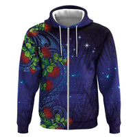 Matariki New Zealand Maori and Pohutukawa Zip Hoodie Galaxy Blue Sky Style LT03 Zip Hoodie Blue - Polynesian Pride