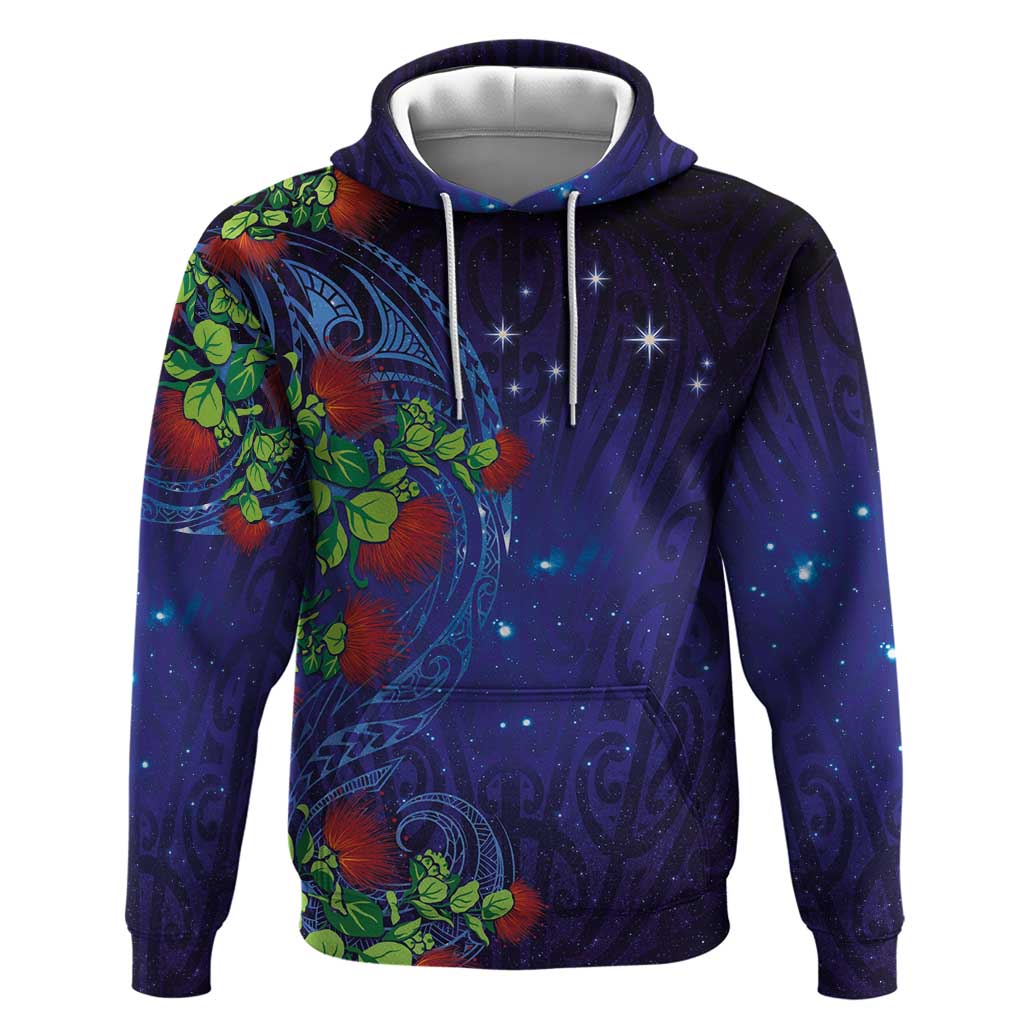 Matariki New Zealand Maori and Pohutukawa Zip Hoodie Galaxy Blue Sky Style LT03 Pullover Hoodie Blue - Polynesian Pride