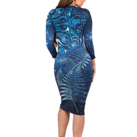 Matariki New Zealand Maori Silver Fern Family Matching Long Sleeve Bodycon Dress and Hawaiian Shirt Galaxy Blue Sky Style LT03 - Polynesian Pride