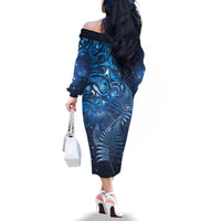 Matariki New Zealand Maori Silver Fern Family Matching Off The Shoulder Long Sleeve Dress and Hawaiian Shirt Galaxy Blue Sky Style
