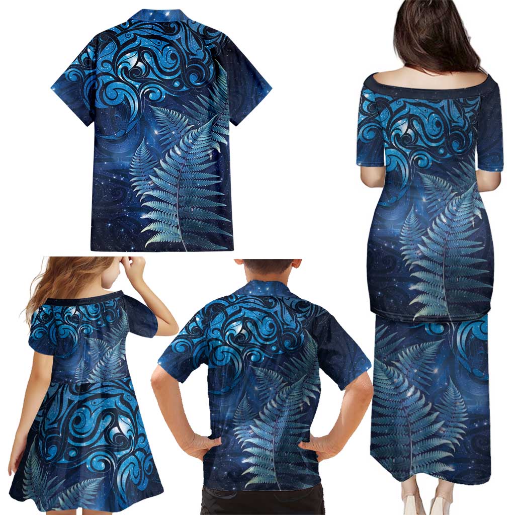 Matariki New Zealand Maori Silver Fern Family Matching Puletasi and Hawaiian Shirt Galaxy Blue Sky Style LT03 - Polynesian Pride