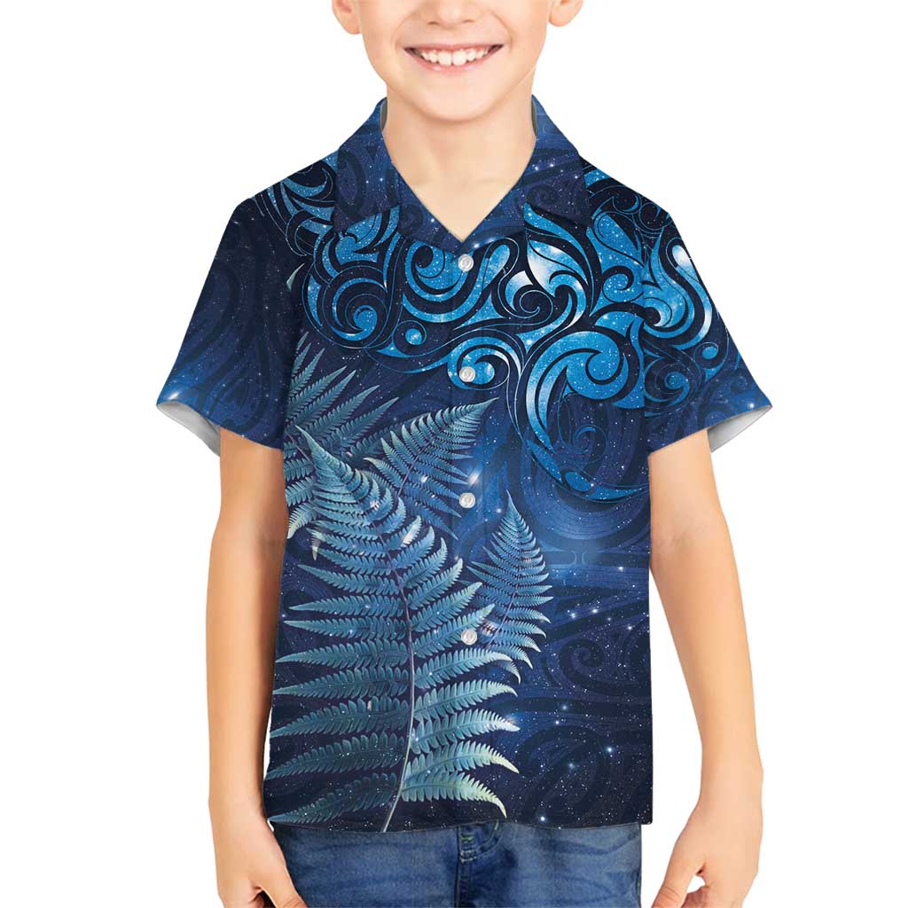 Matariki New Zealand Maori Silver Fern Family Matching Puletasi and Hawaiian Shirt Galaxy Blue Sky Style LT03 Son's Shirt Blue - Polynesian Pride