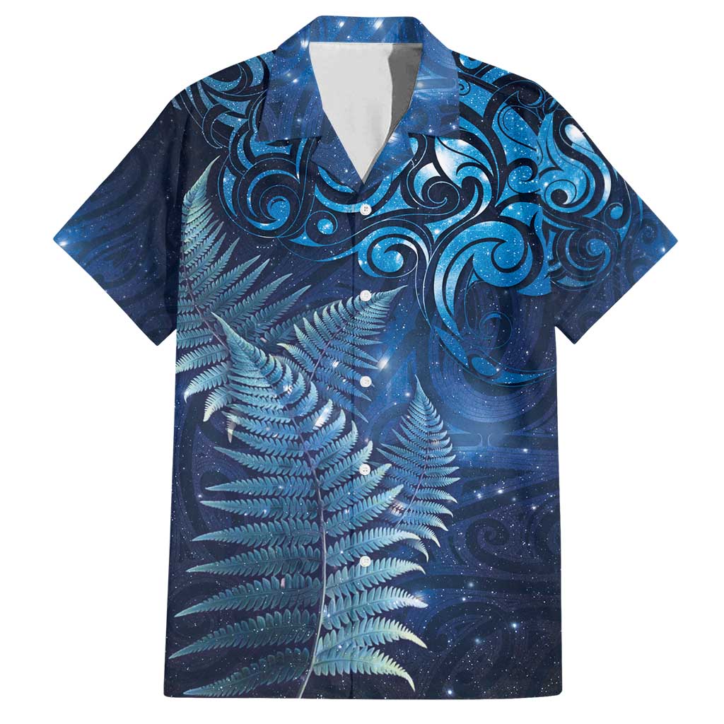 Matariki New Zealand Maori Silver Fern Family Matching Tank Maxi Dress and Hawaiian Shirt Galaxy Blue Sky Style LT03 Dad's Shirt - Short Sleeve Blue - Polynesian Pride