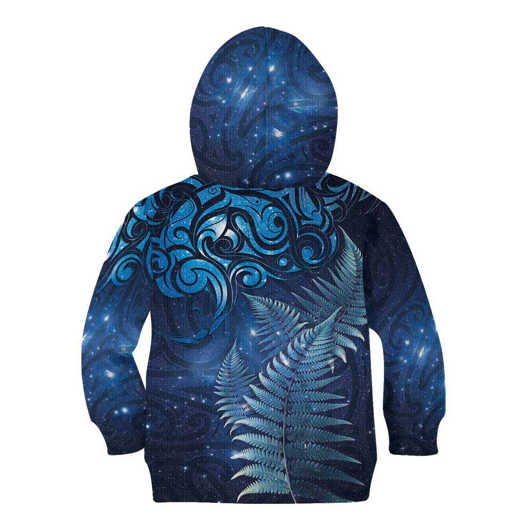 Matariki New Zealand Maori Silver Fern Kid Hoodie Galaxy Blue Sky Style