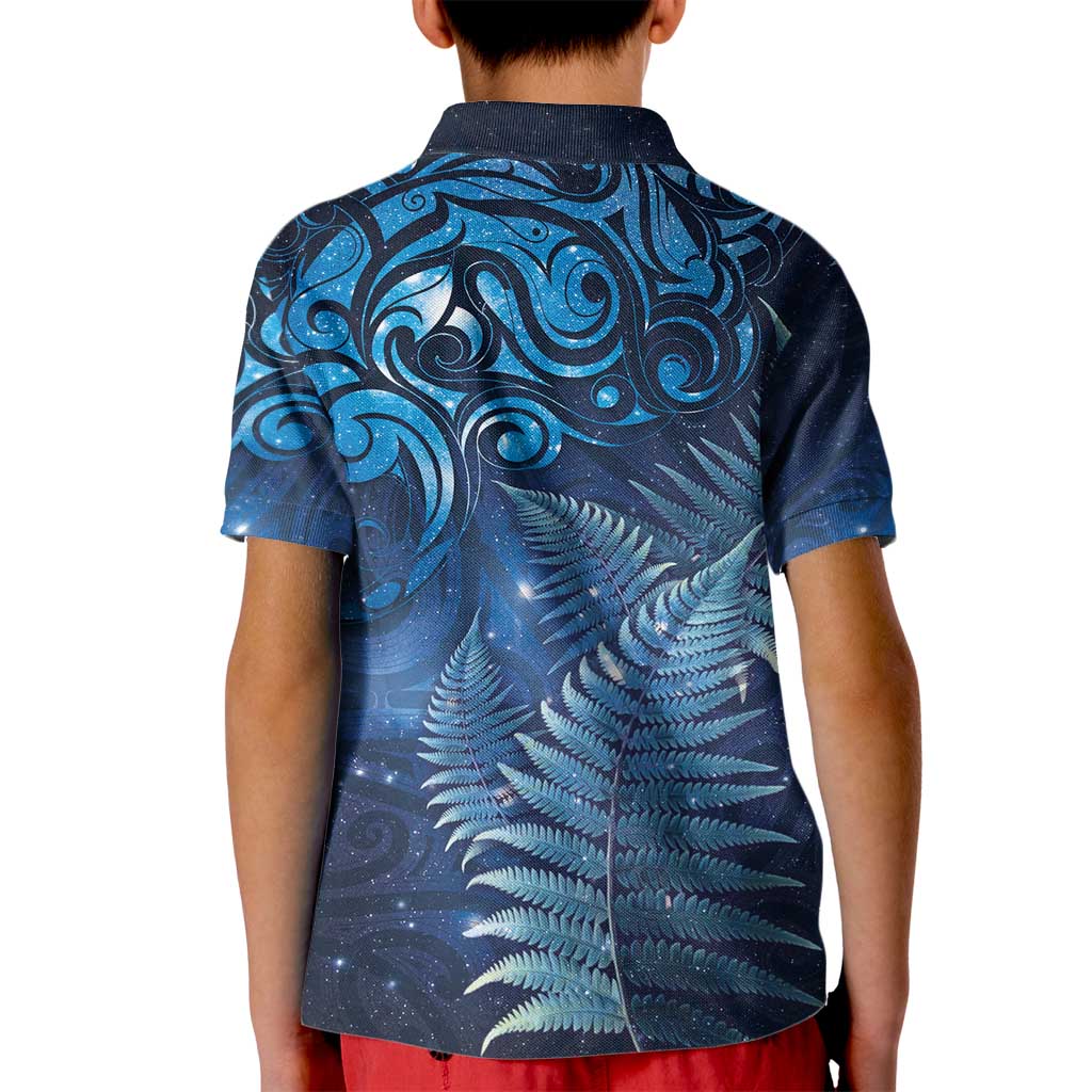 Matariki New Zealand Maori Silver Fern Kid Polo Shirt Galaxy Blue Sky Style LT03 - Polynesian Pride