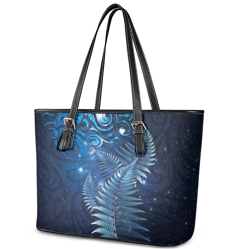 Matariki New Zealand Maori Silver Fern Leather Tote Bag Galaxy Blue Sky Style LT03 - Polynesian Pride
