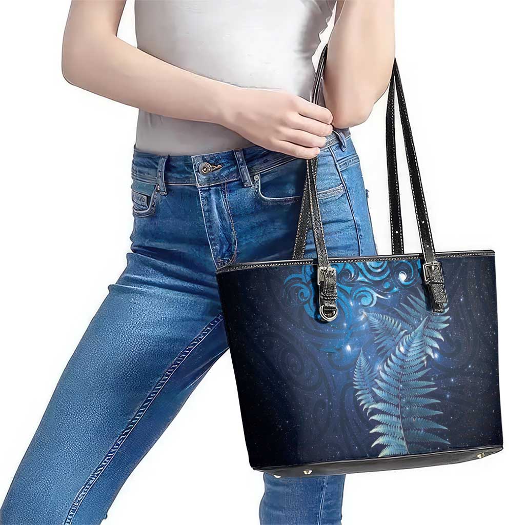 Matariki New Zealand Maori Silver Fern Leather Tote Bag Galaxy Blue Sky Style LT03 - Polynesian Pride