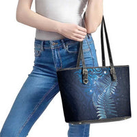 Matariki New Zealand Maori Silver Fern Leather Tote Bag Galaxy Blue Sky Style LT03 - Polynesian Pride