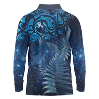 Matariki New Zealand Maori Silver Fern Long Sleeve Polo Shirt Galaxy Blue Sky Style LT03 - Polynesian Pride