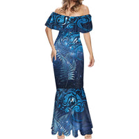 Matariki New Zealand Maori Silver Fern Mermaid Dress Galaxy Blue Sky Style