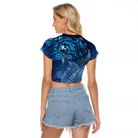 Matariki New Zealand Maori Silver Fern Raglan Cropped T Shirt Galaxy Blue Sky Style LT03 - Polynesian Pride