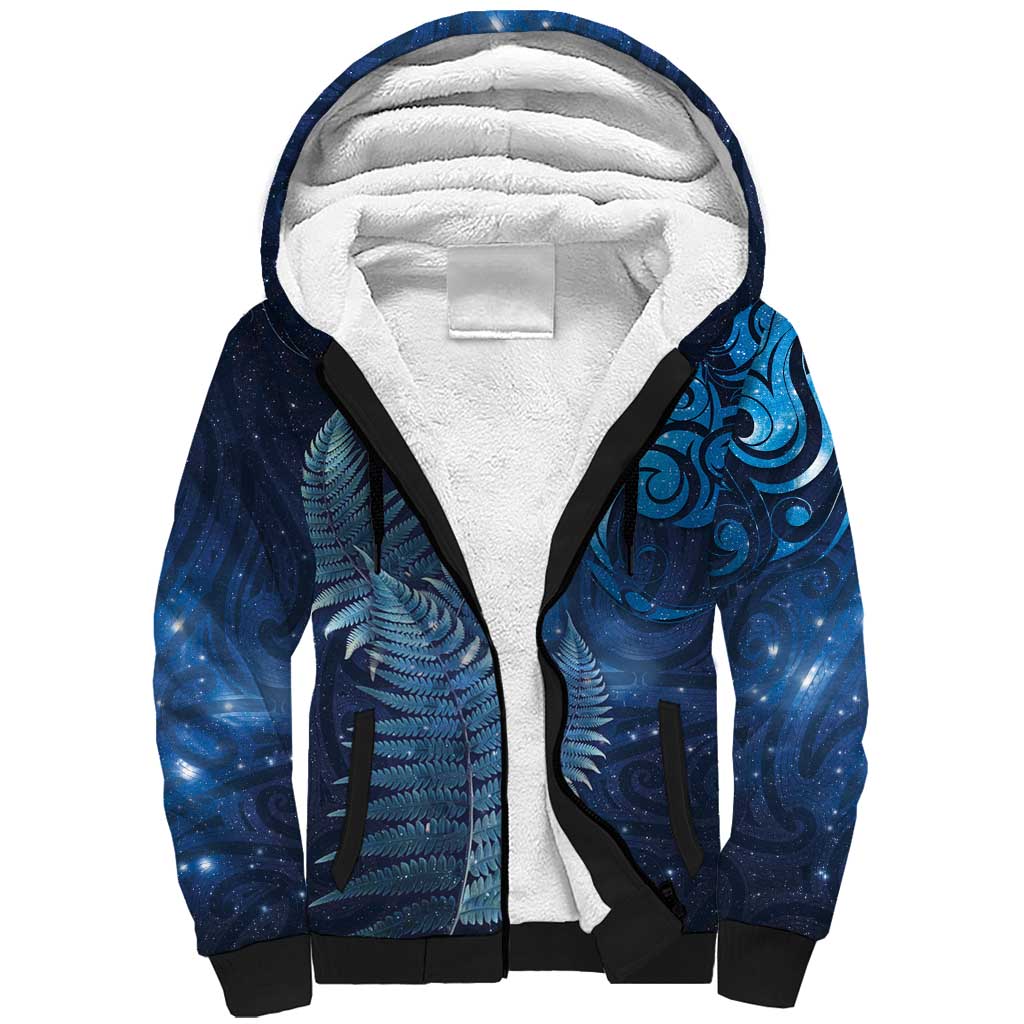 Matariki New Zealand Maori Silver Fern Sherpa Hoodie Galaxy Blue Sky Style LT03 Unisex Blue - Polynesian Pride