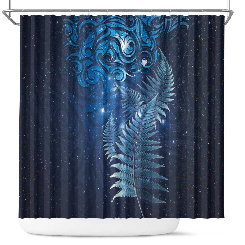 Matariki New Zealand Maori Silver Fern Shower Curtain Galaxy Blue Sky Style LT03 Blue - Polynesian Pride