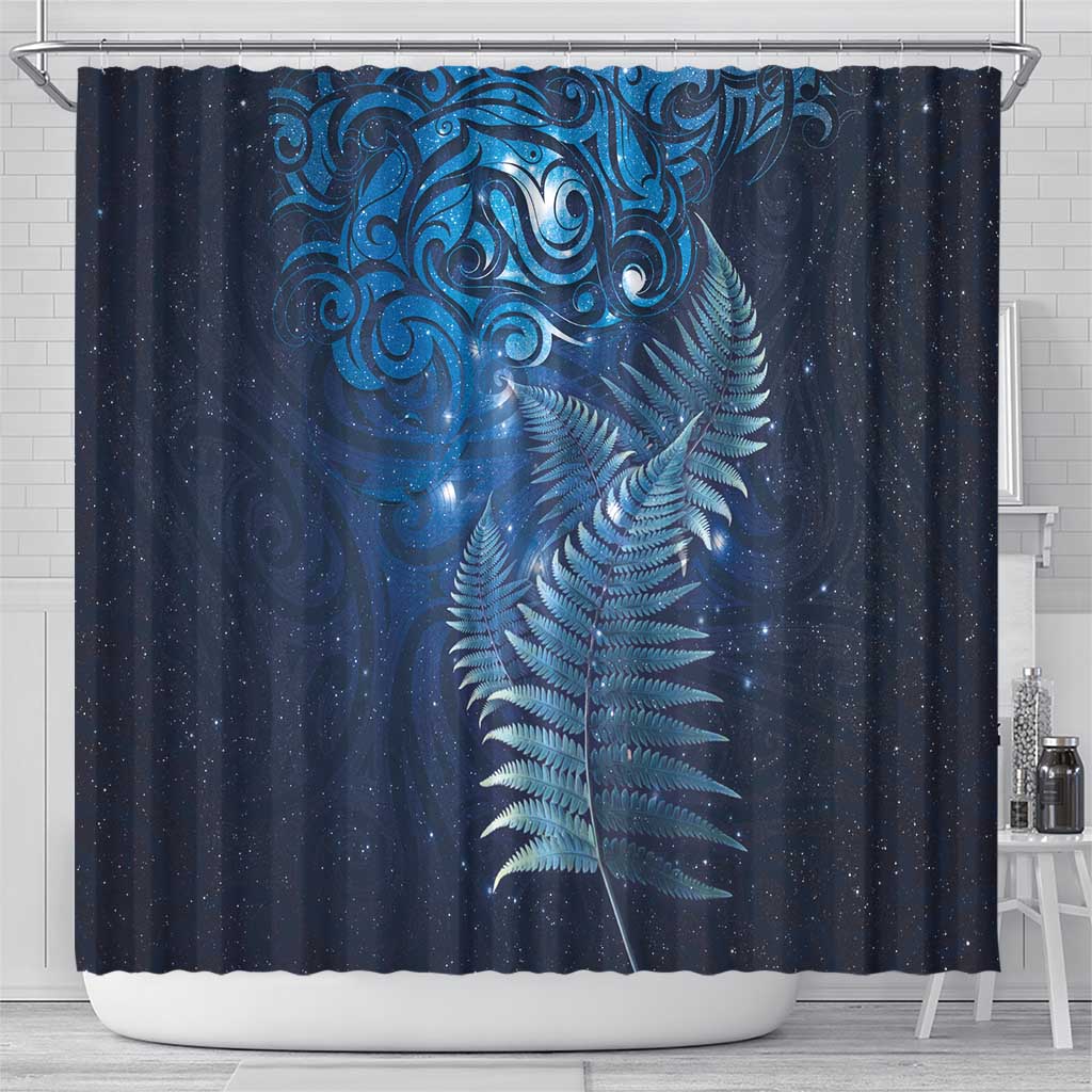 Matariki New Zealand Maori Silver Fern Shower Curtain Galaxy Blue Sky Style LT03 - Polynesian Pride