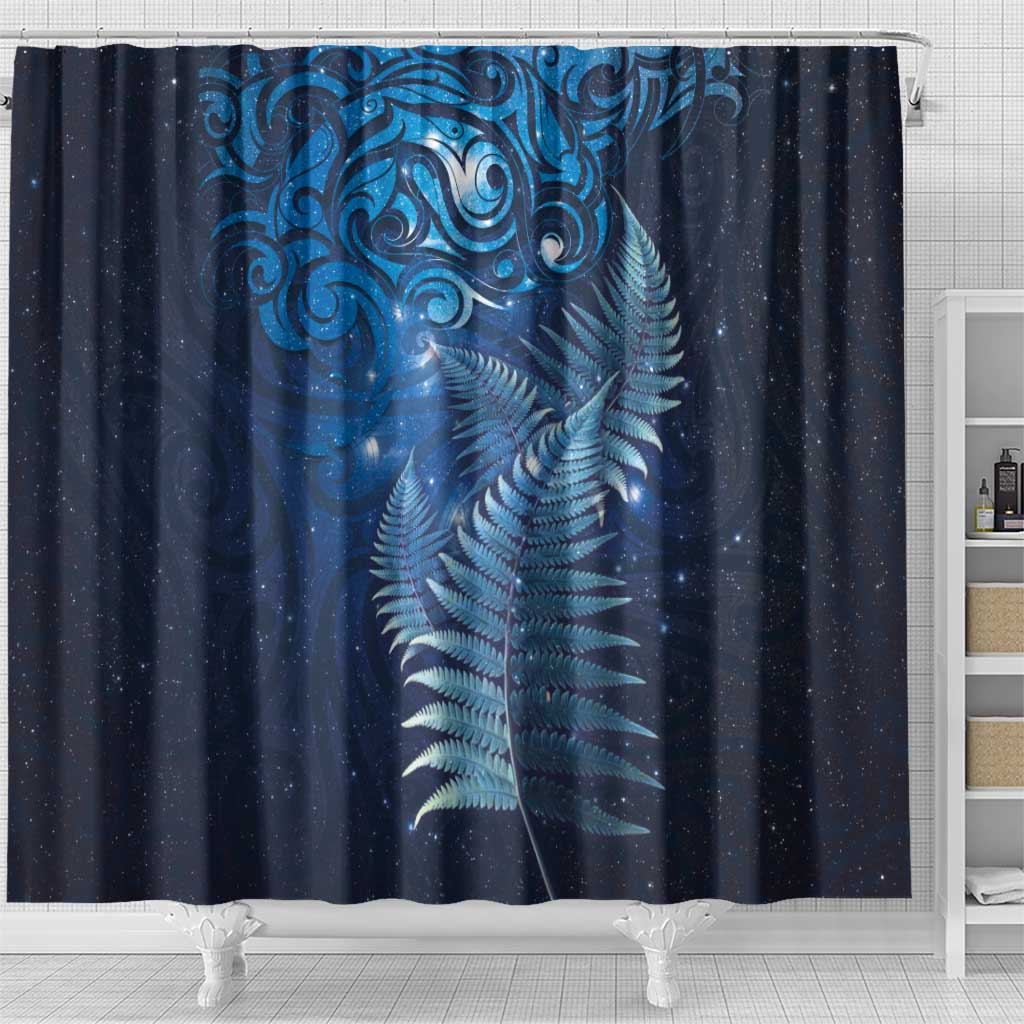 Matariki New Zealand Maori Silver Fern Shower Curtain Galaxy Blue Sky Style LT03 - Polynesian Pride